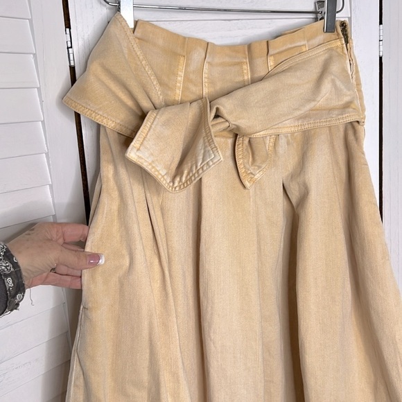 ULLA JOHNSON l Khaki Denim Midi Virgil Skirt Tie Front Side Zip NWOT Pockets S - Picture 8 of 14